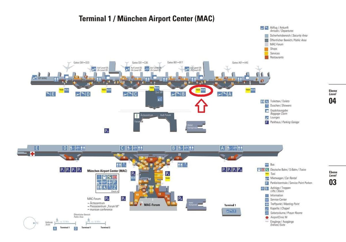 Kort over münchen lufthavn, terminal 1