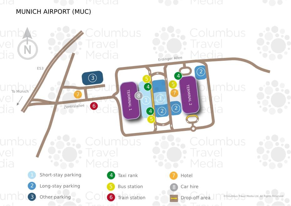 Kort over münchen lufthavn og togstation