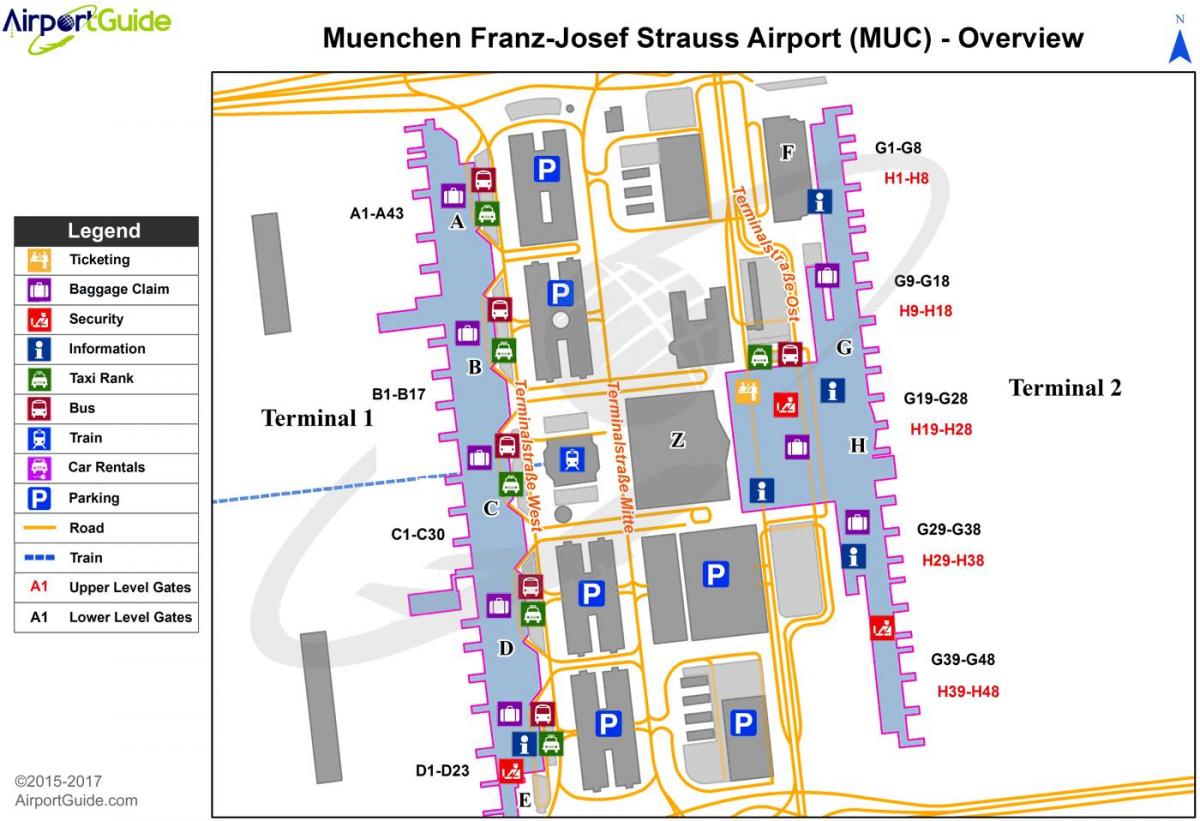 den internationale lufthavn i münchen kort