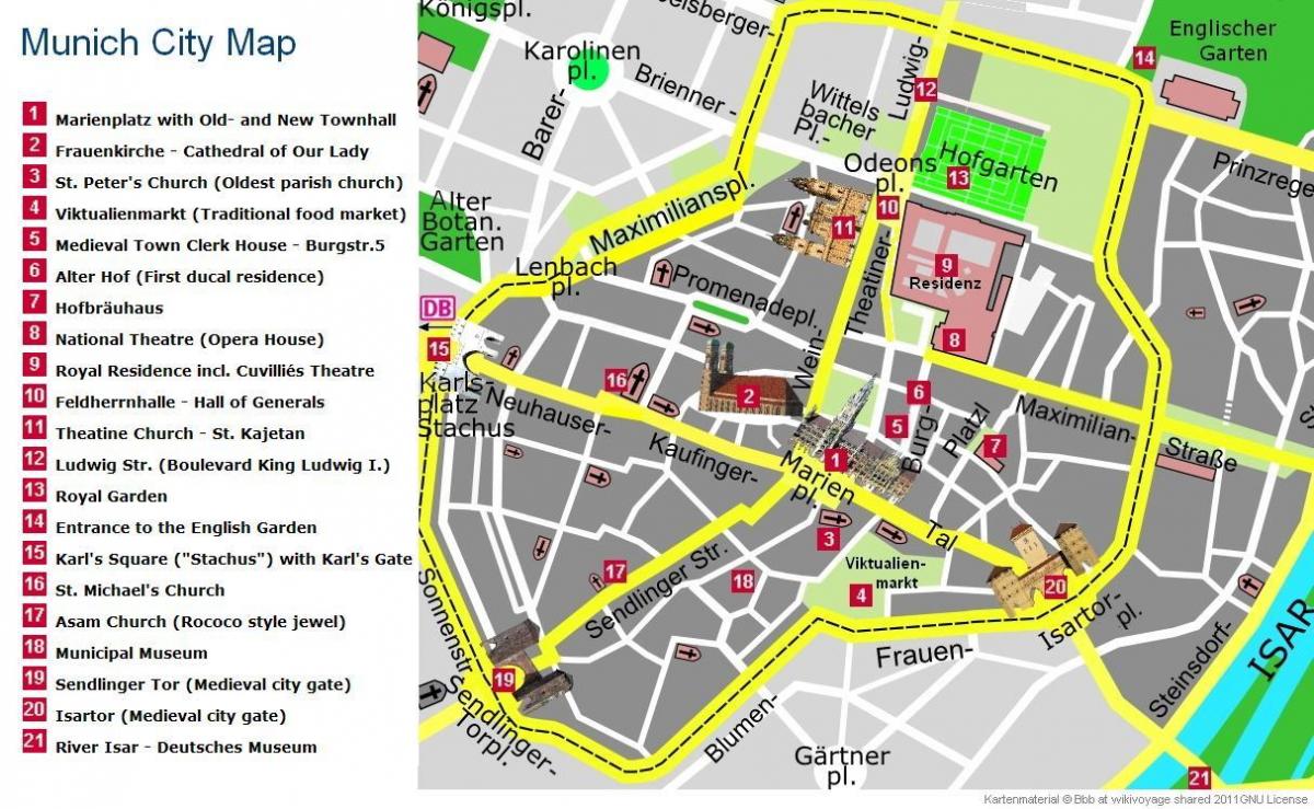 kort over münchen city center attraktioner