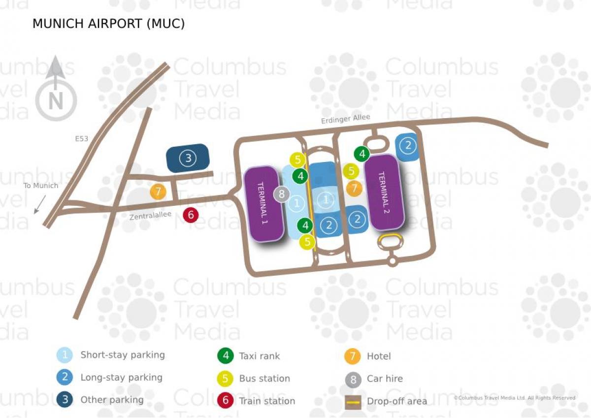Kort over münchen lufthavn og togstation