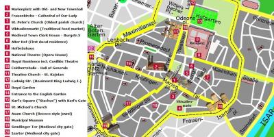 Kort over münchen city center attraktioner